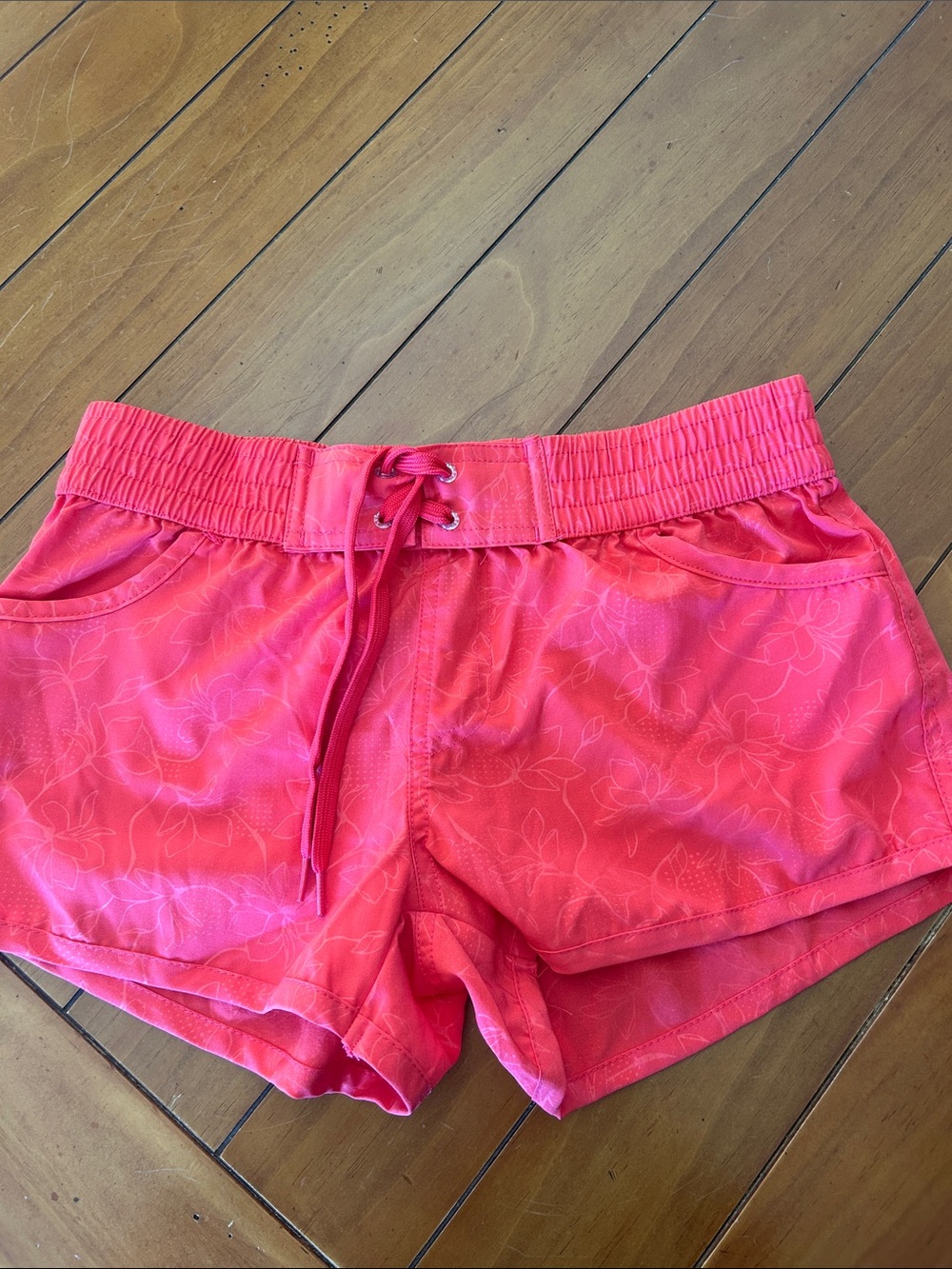 Ocean Breeze Coral Floral Shorts Tonal Lotus Print Stretch Waist Size M